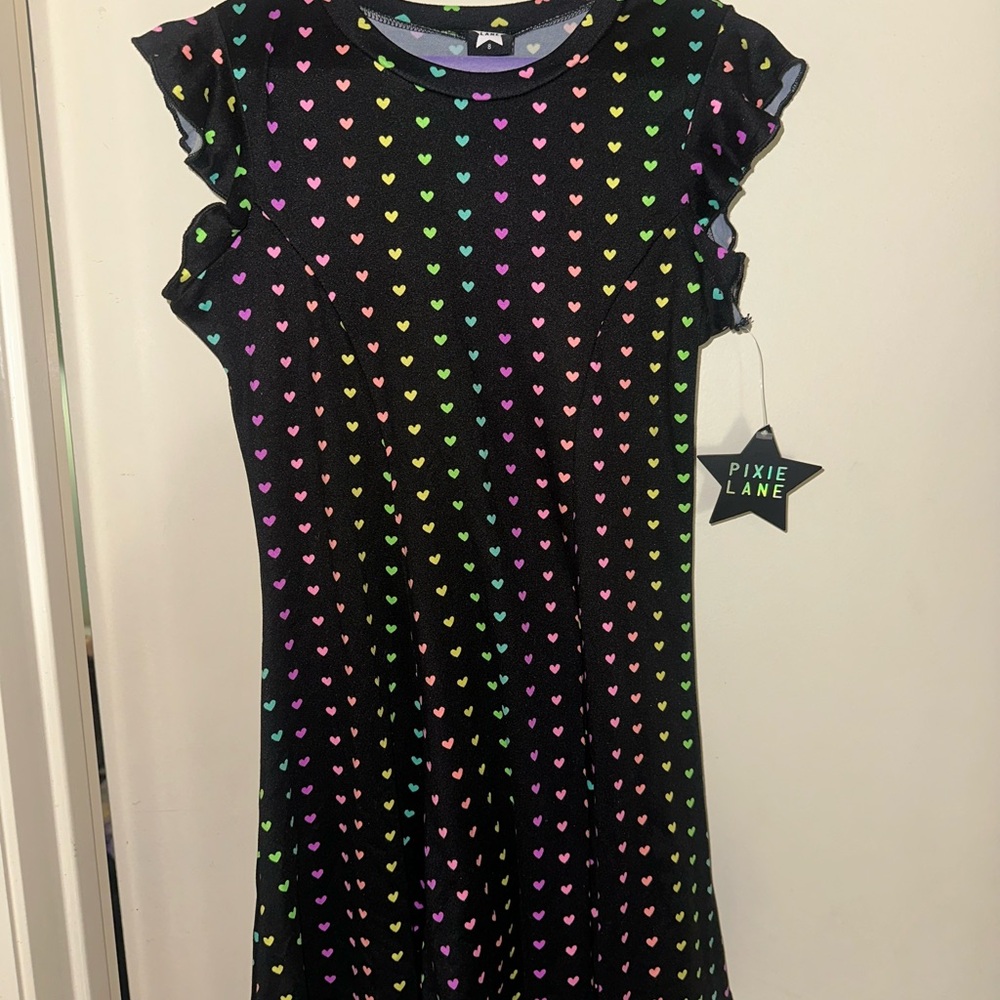 Pixie Lane size 8 NWT Kids Heart Print Dress - Black Multicolor
